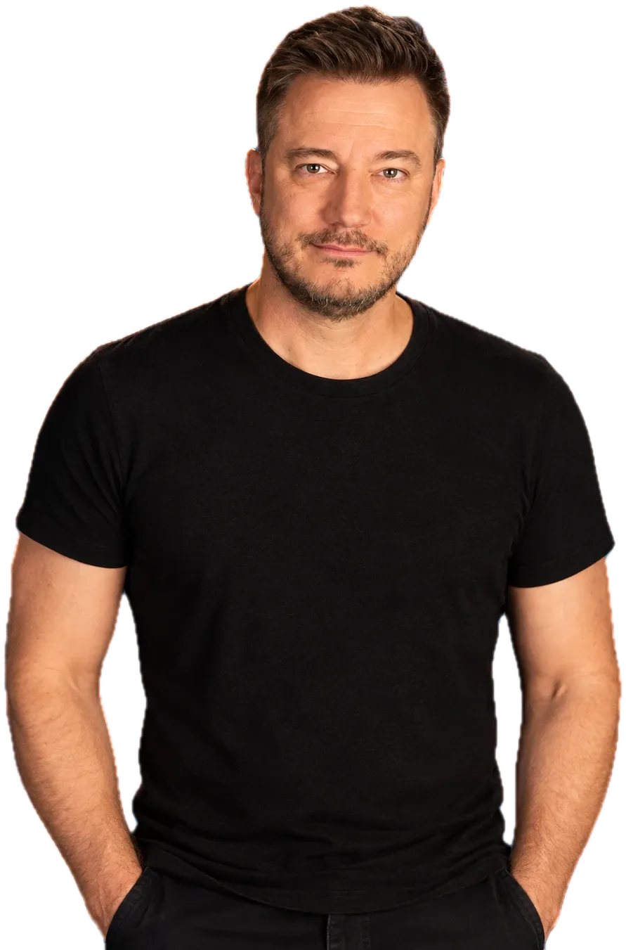 Doug Fahl, your host, in a black t-shirt
